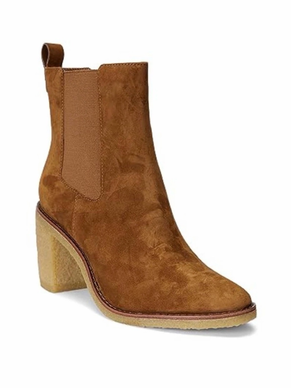 Lauren Ralph Lauren Cognac Suede Chelsea Block Heel Boot